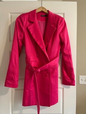Nasty Gal Vibrant Hot Pink Double-Breasted Belted Blazer
